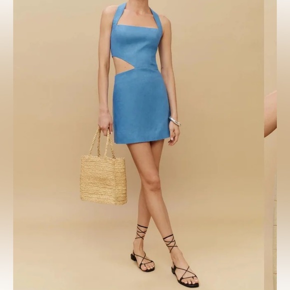 Reformation Valli Linen Cut Out Halter Mini White Dress - Picture 2 of 7
